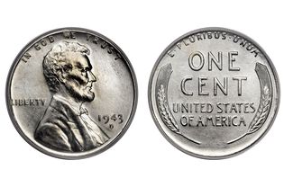 1943年的三维林肯硬币由镀锌钢制成