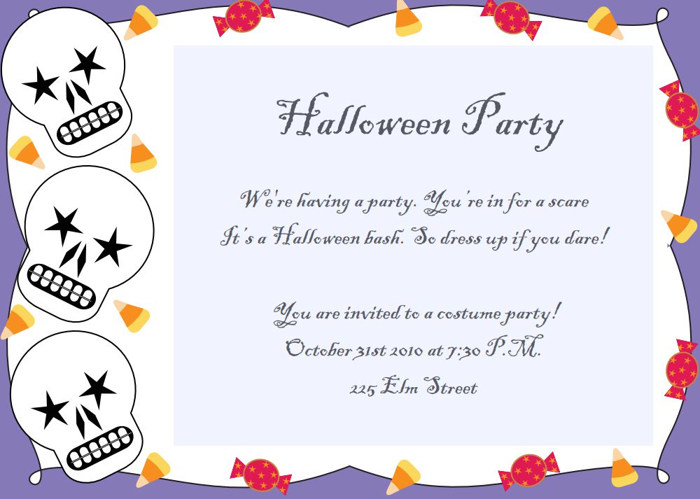A Halloween Invitation With Skulls and Candy