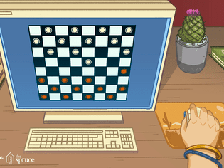 Illustration of hand playing checkers