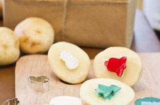 Holiday Potato Stamps with Gifts