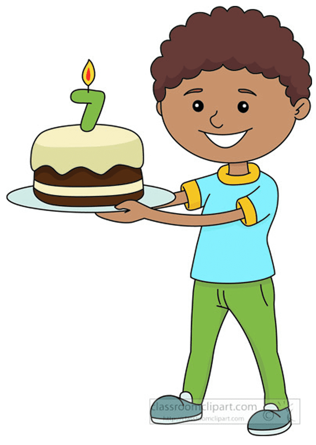 剪贴画的一个男孩手里拿着一个生日蛋糕
