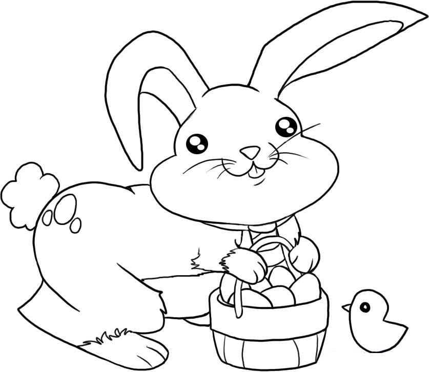 一只拿着复活节篮子的复活节兔子