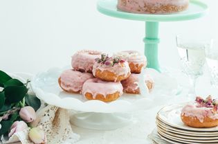 sweets on a milk glass cake stand