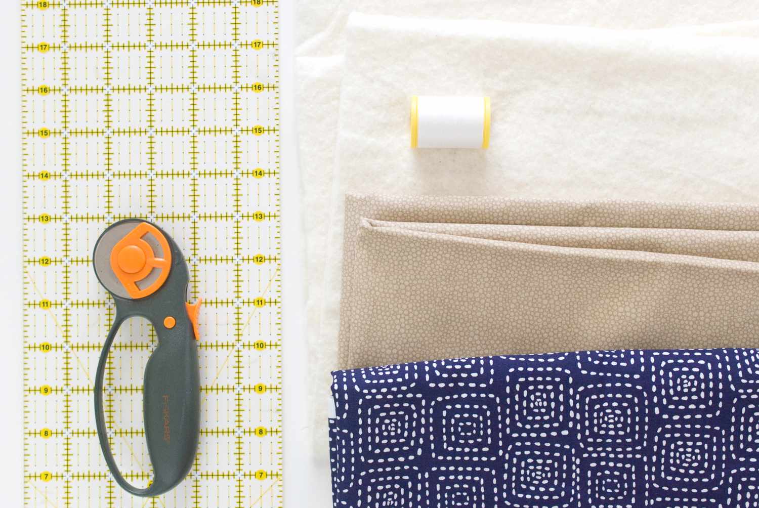 Fabric, thread, and a rotary cutter, the supplies for making your own microwave safe bowl holder
