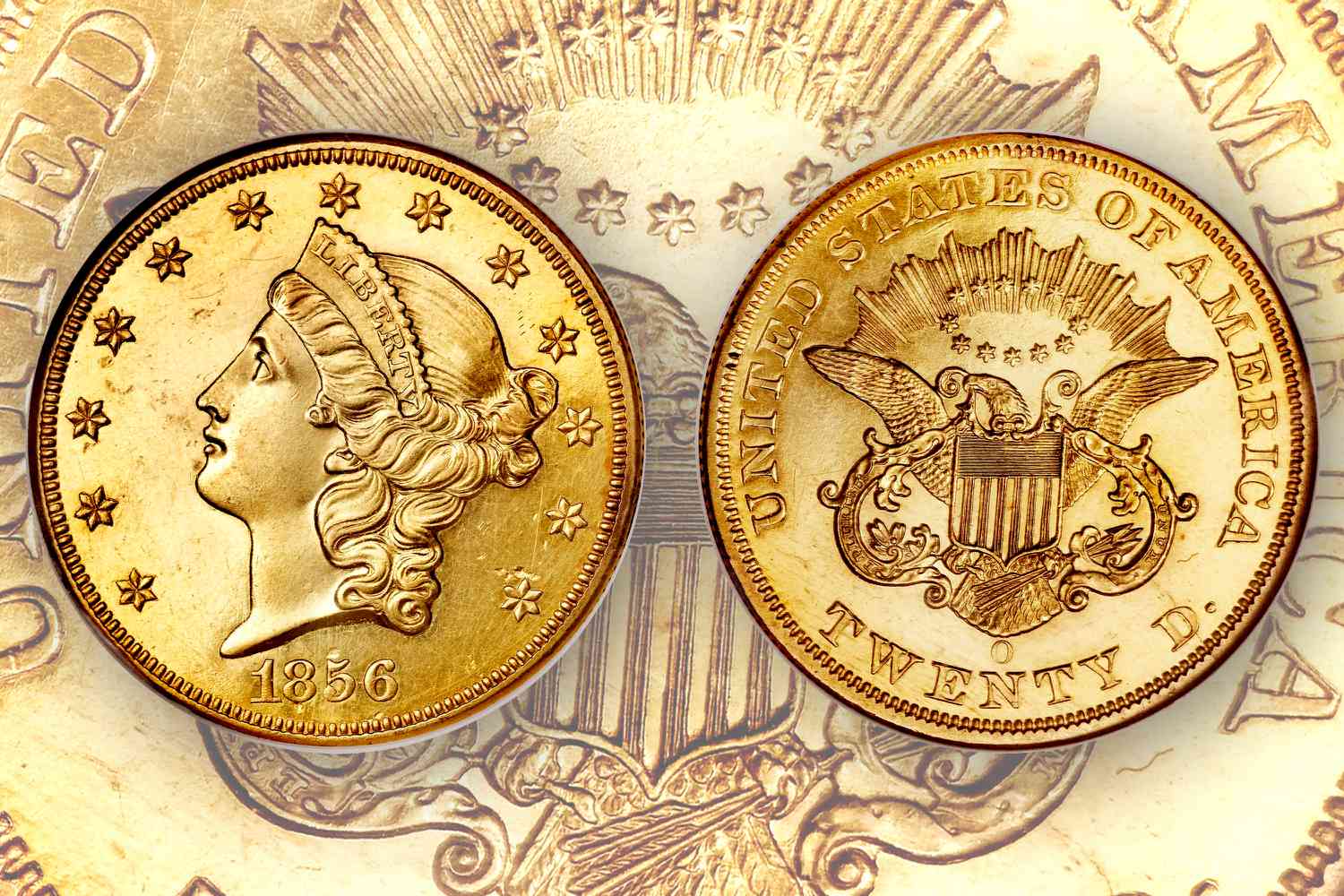 1856-o二十美元金双鹰美国硬币