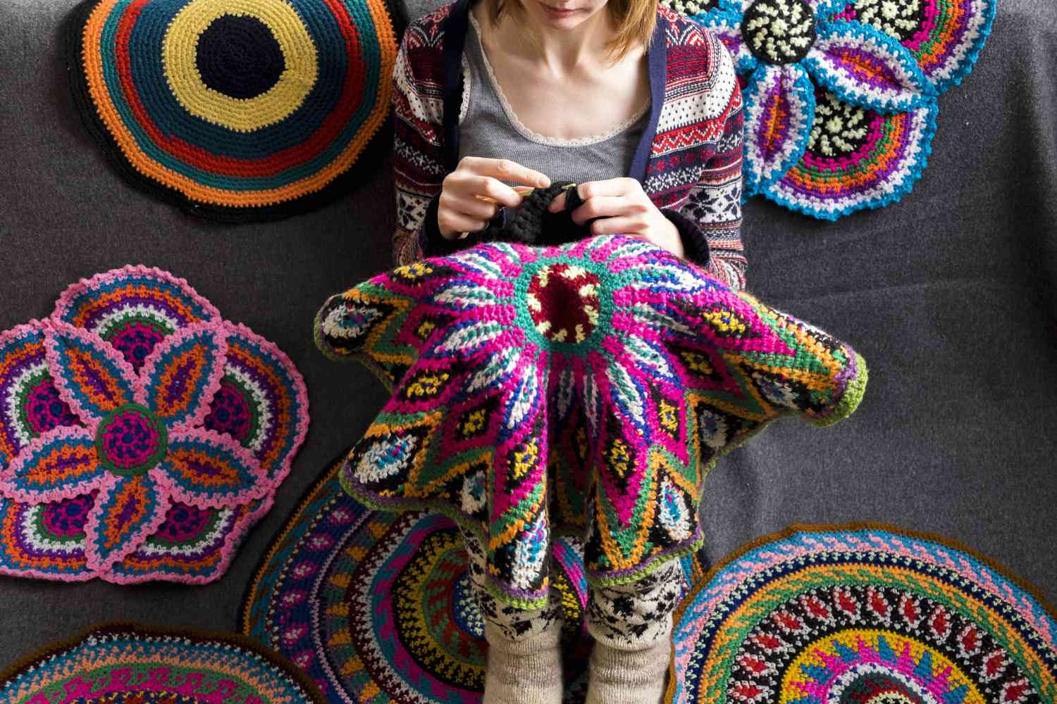 Woman crocheting