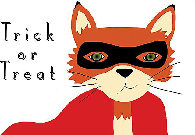 万圣节卡片上一只戴着面具的狐狸。