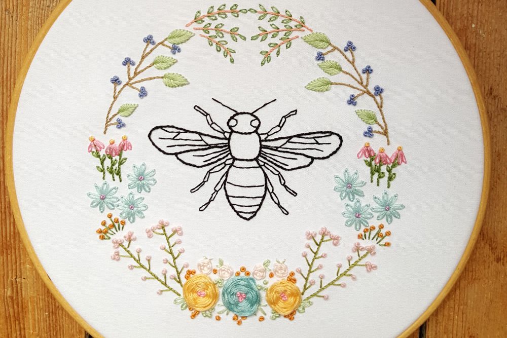 蜜蜂花绣花图案