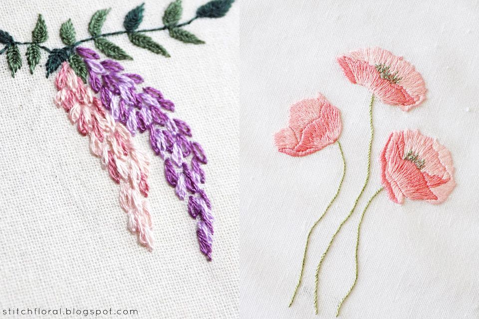Embroidered Wisteria and Poppies