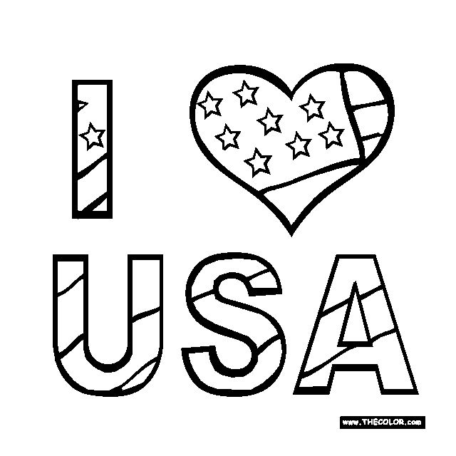 填色页上写着“我爱美国”