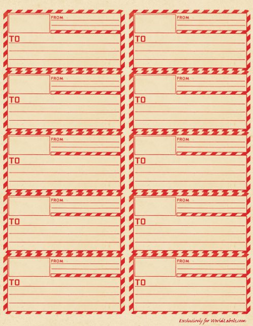一张红色的老式地址标签模板。