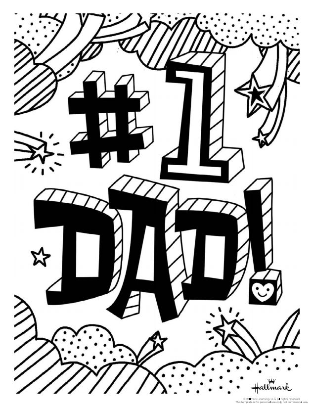 A coloring page that says "#1 Dad"