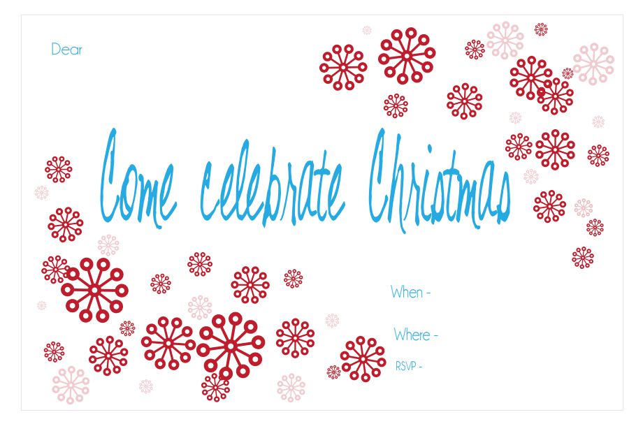 蓝色文字和红色雪花的圣诞派对邀请