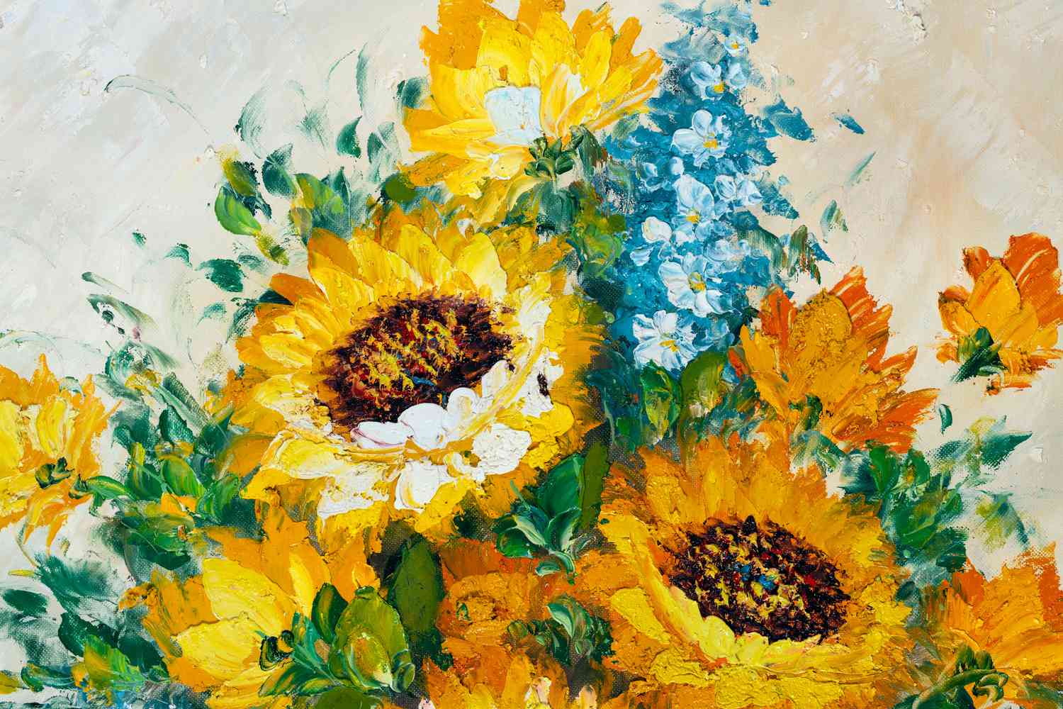 五颜六色的鲜花花束油画的片段