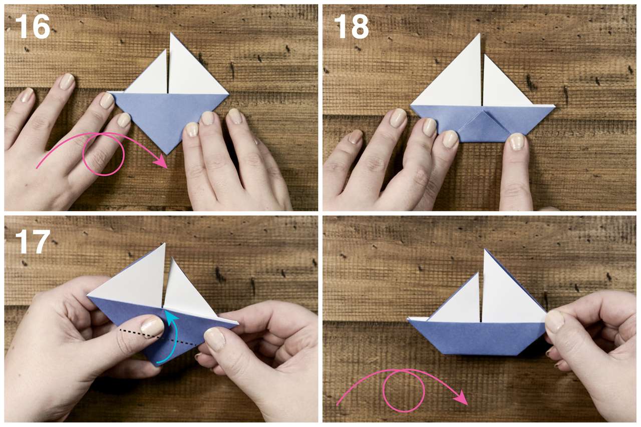 将纸折叠成折纸帆船的底部。