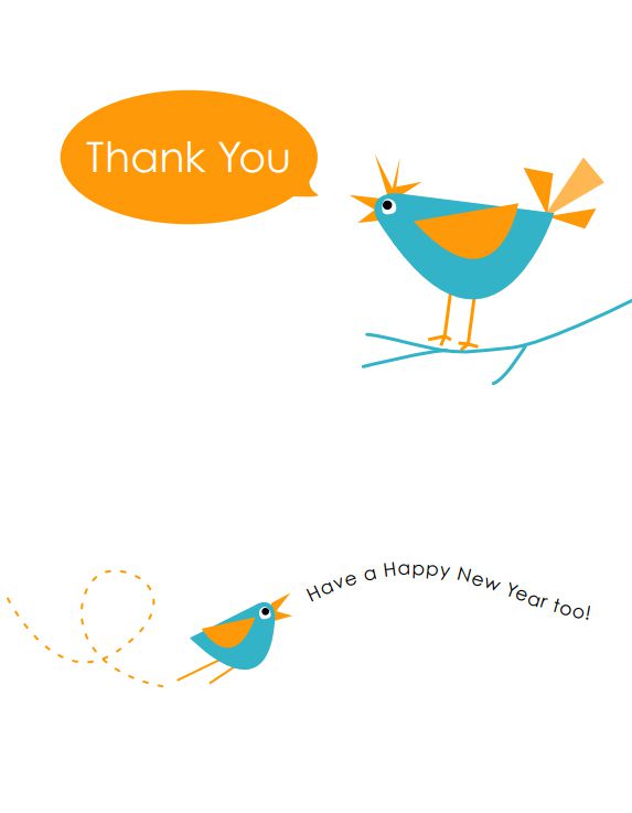 A lbue and orange bird on a New Year's card