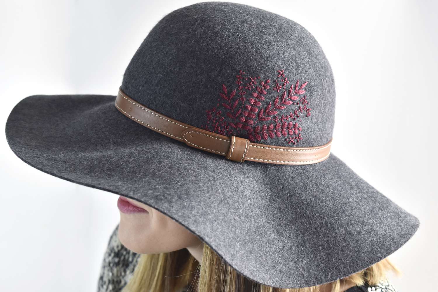 Embroidered Foliage Felt Hat