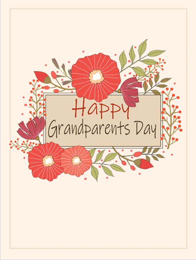 写着“祖父母节快乐”的鲜花卡片