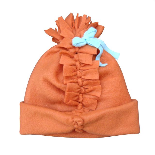 DIY无缝橙色羊毛帽子与水蝴蝶结