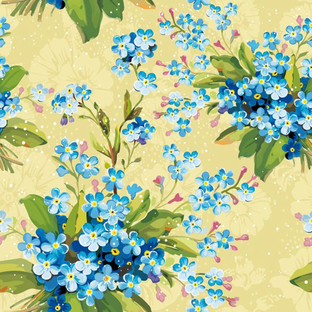 Blue Flowers on a Yellow Background