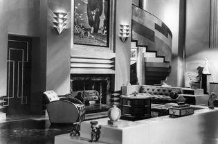 1929 photo of the Art Deco interior of a house which serves as the set for the film 'Our Modern Maidens'.