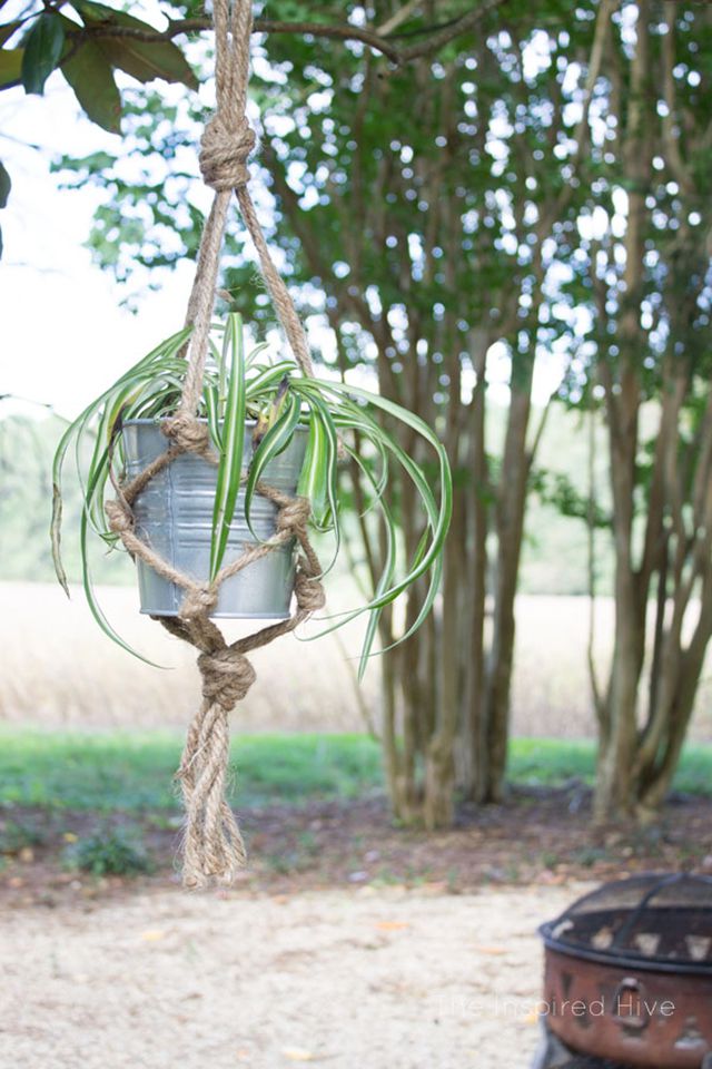 简易麻绳编织植物吊架