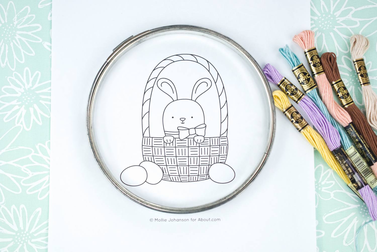 复活节兔子篮子刺绣图案
