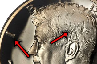 1964年证明肯尼迪半美元口音的头发品种详细特写