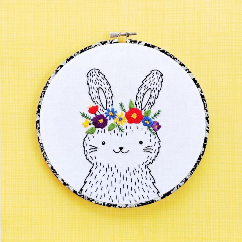 Floral Crown Bunny Embroidery Pattern