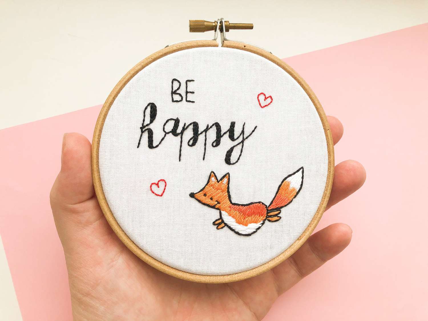Be Happy Fox Embroidery Pattern