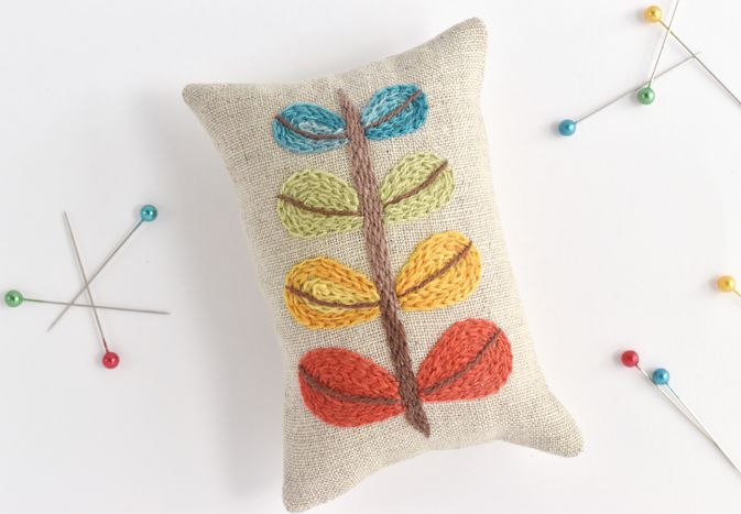 Modern Crewel Embroidery Pincushion