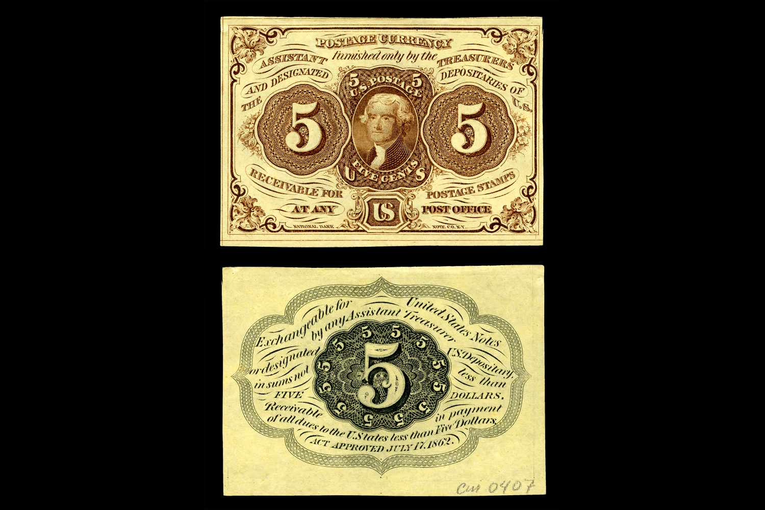 美国分数货币首次发行五分纸币