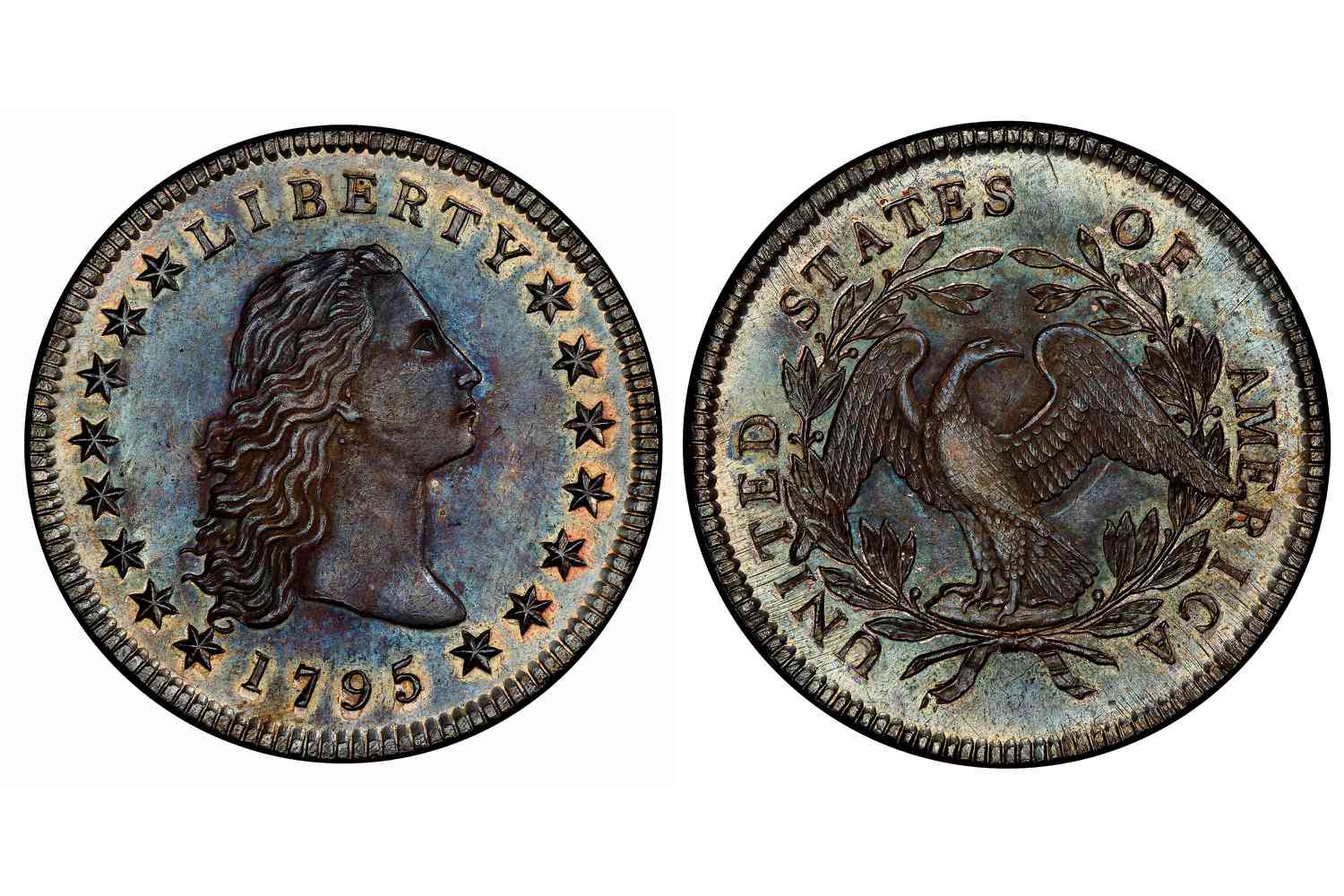 1795飘逸的头发美元，三片叶子