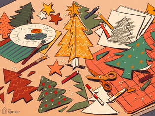 手工制作桌上的圣诞树剪纸插图