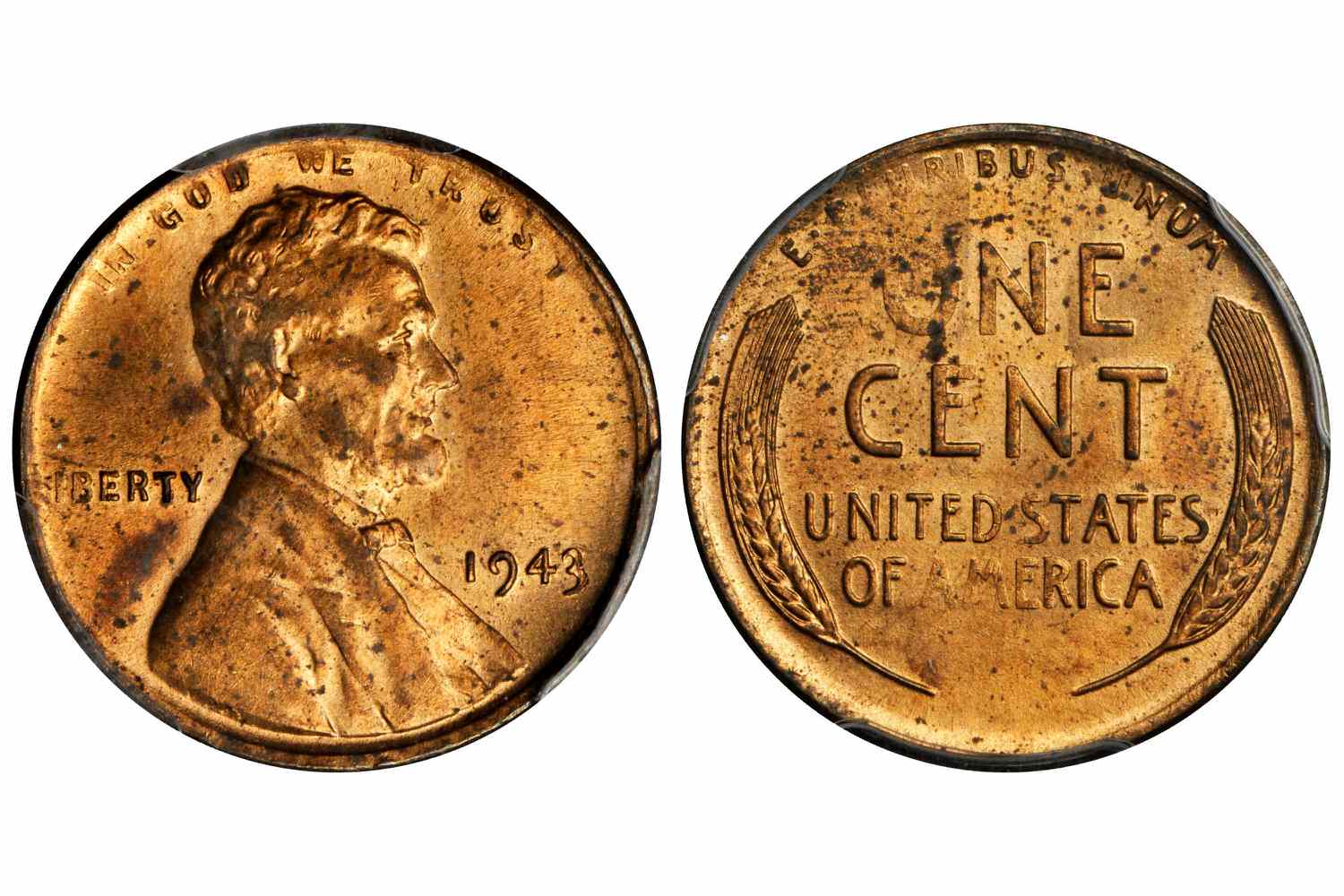 1943年，林肯美分铸造在未流通的青铜板上