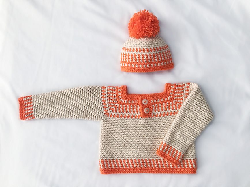 钩针婴儿帽子和毛衣模式