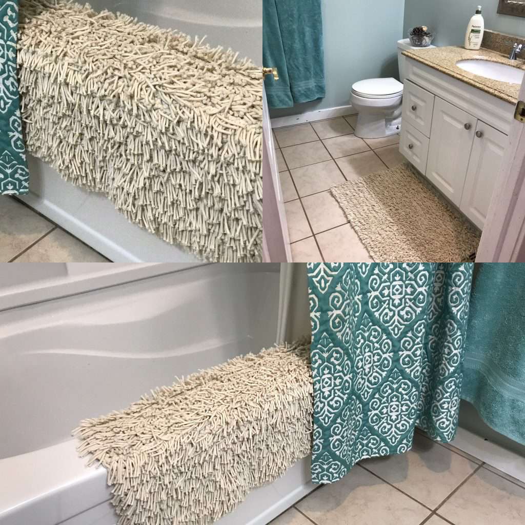 钩针粗毛浴垫在一个浴室