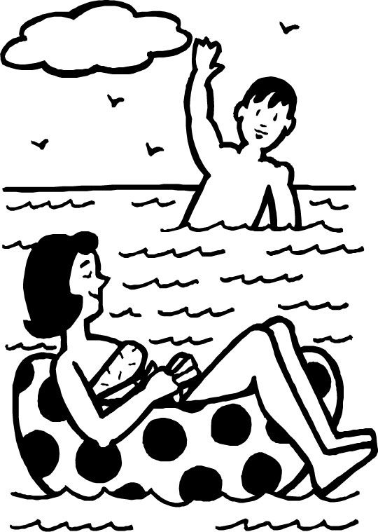 一个男孩和他的妈妈游泳