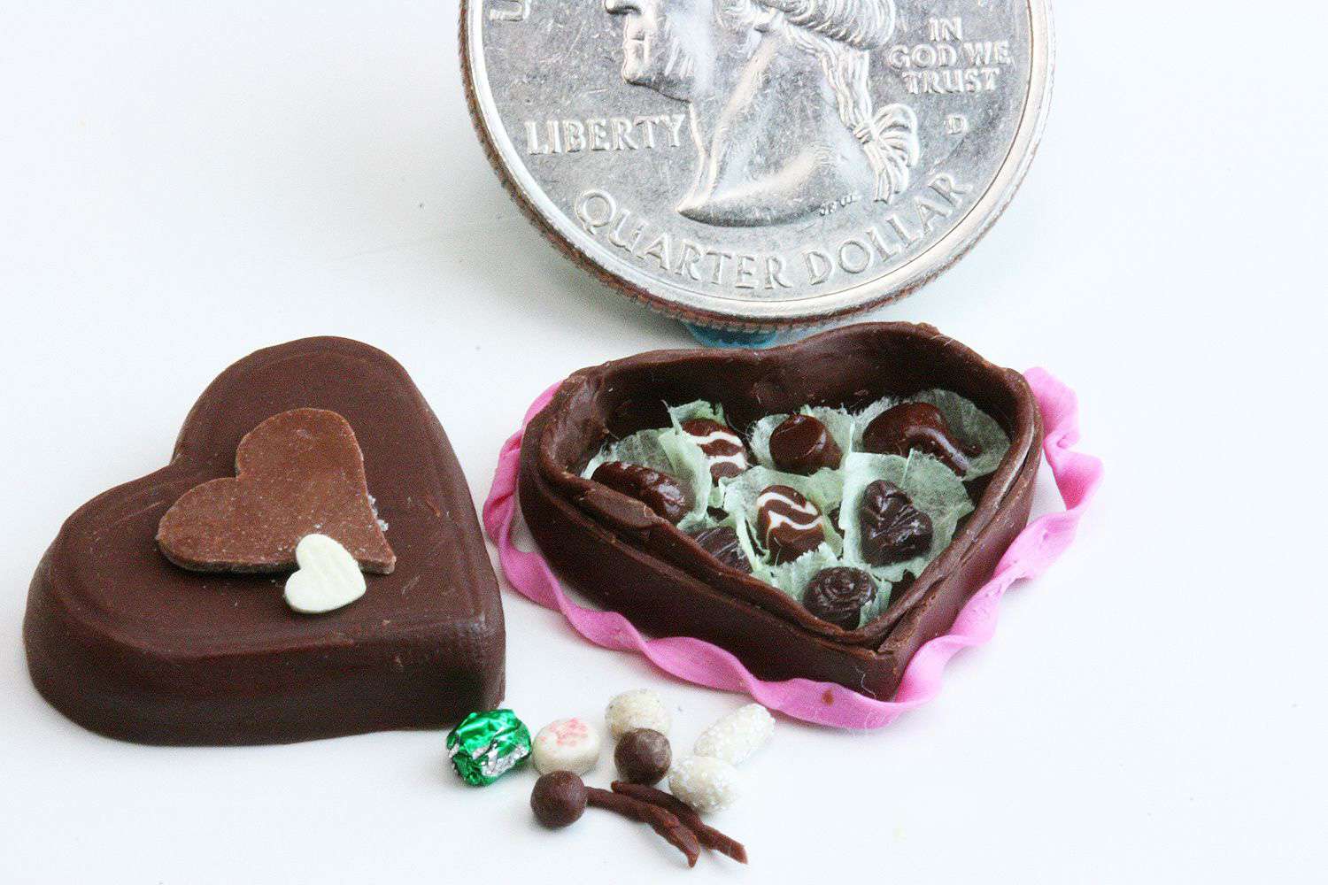 Chocolate heart-shaped box made from polymer clay over a metal former