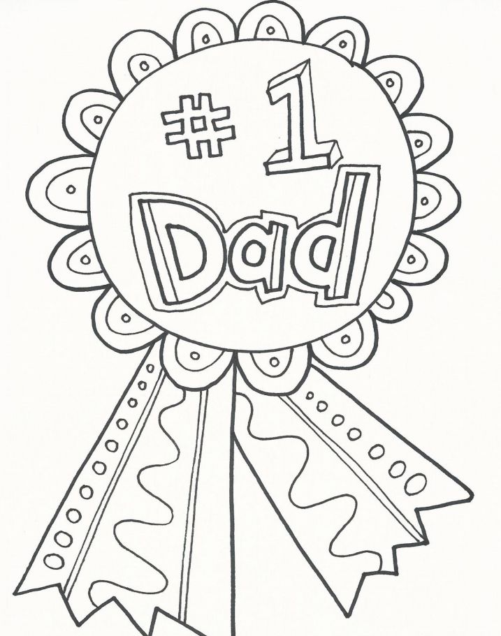 A coloring page that says "#1 Dad" on a ribbon button