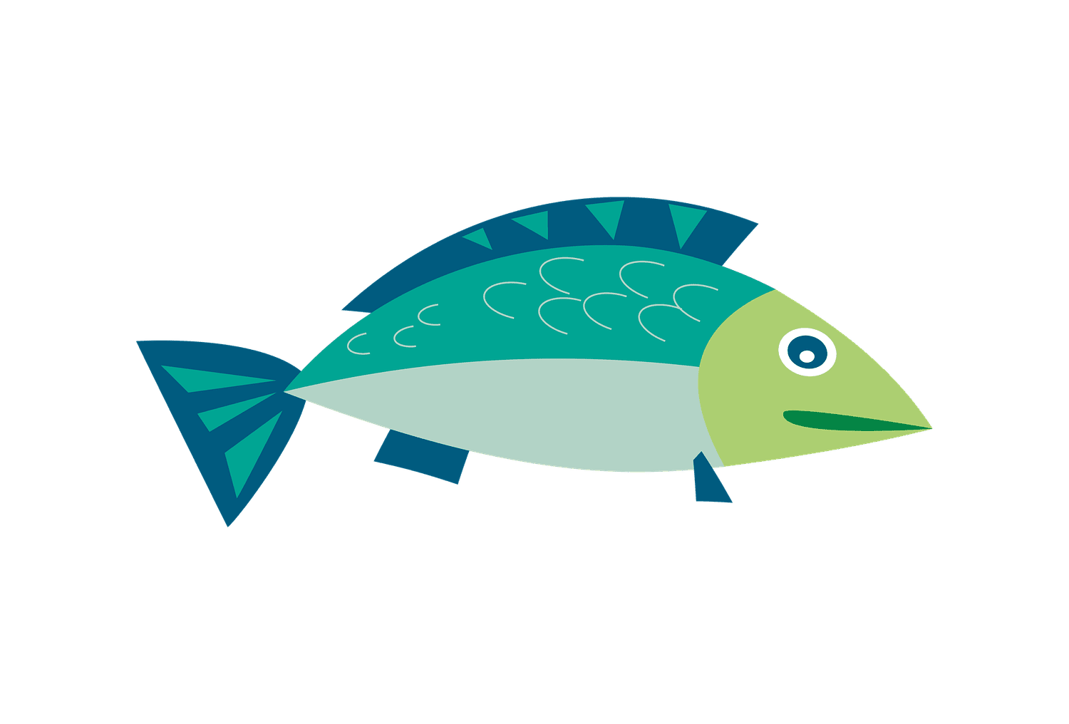 A blue and green illustrated fish