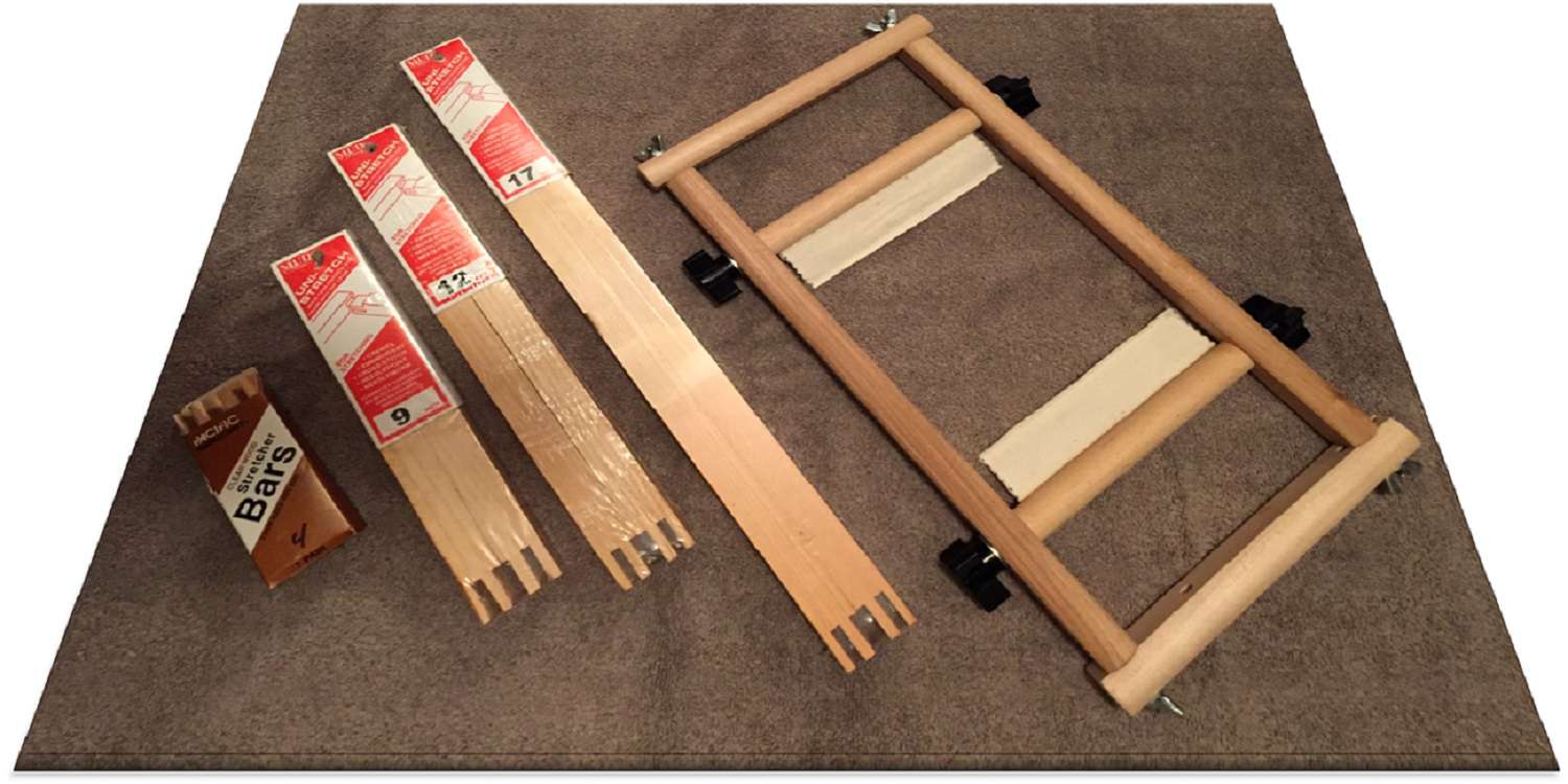 Stretcher bar and frames for needlepoint crafts.
