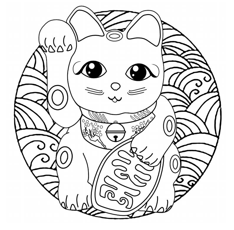 日本幸运猫的曼荼罗着色页面