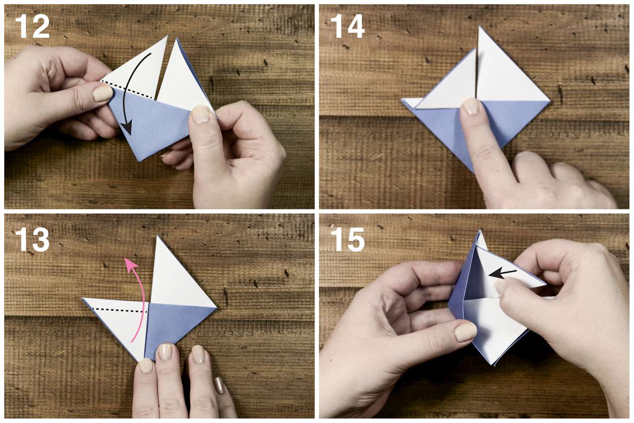 插入角，创造一个折纸帆船。