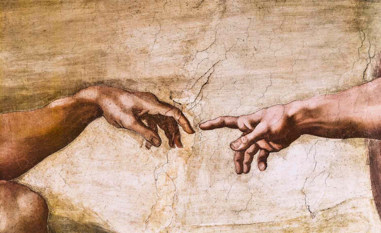 上帝和亚当的手的特写