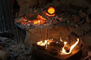陶器窑中的火