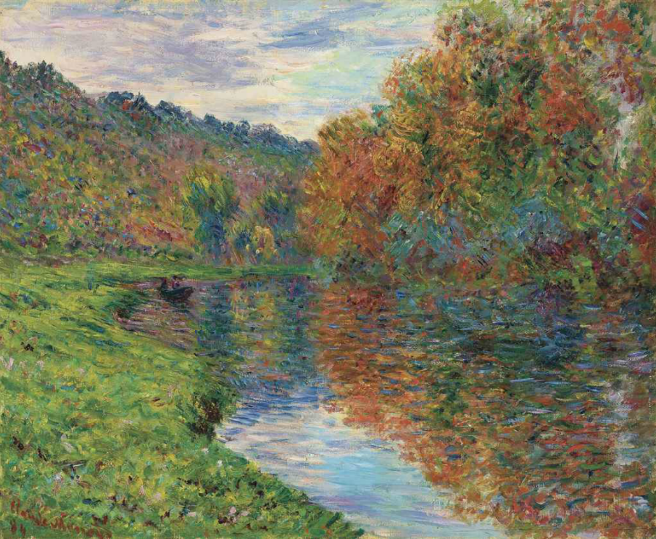 莫奈的一幅湖边印象派绘画。