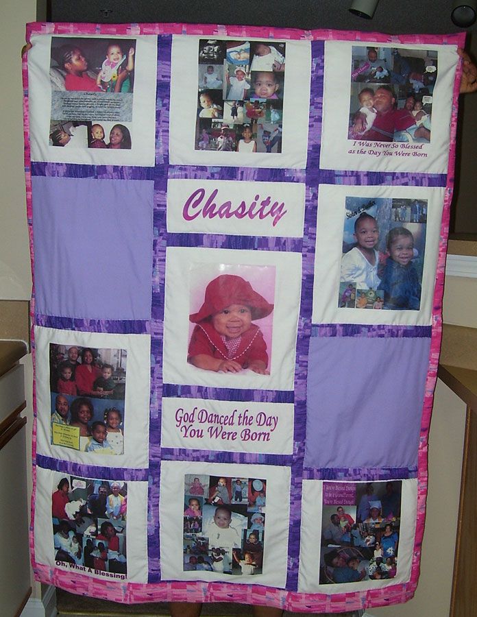 Chasity婴儿毯的照片和名字。