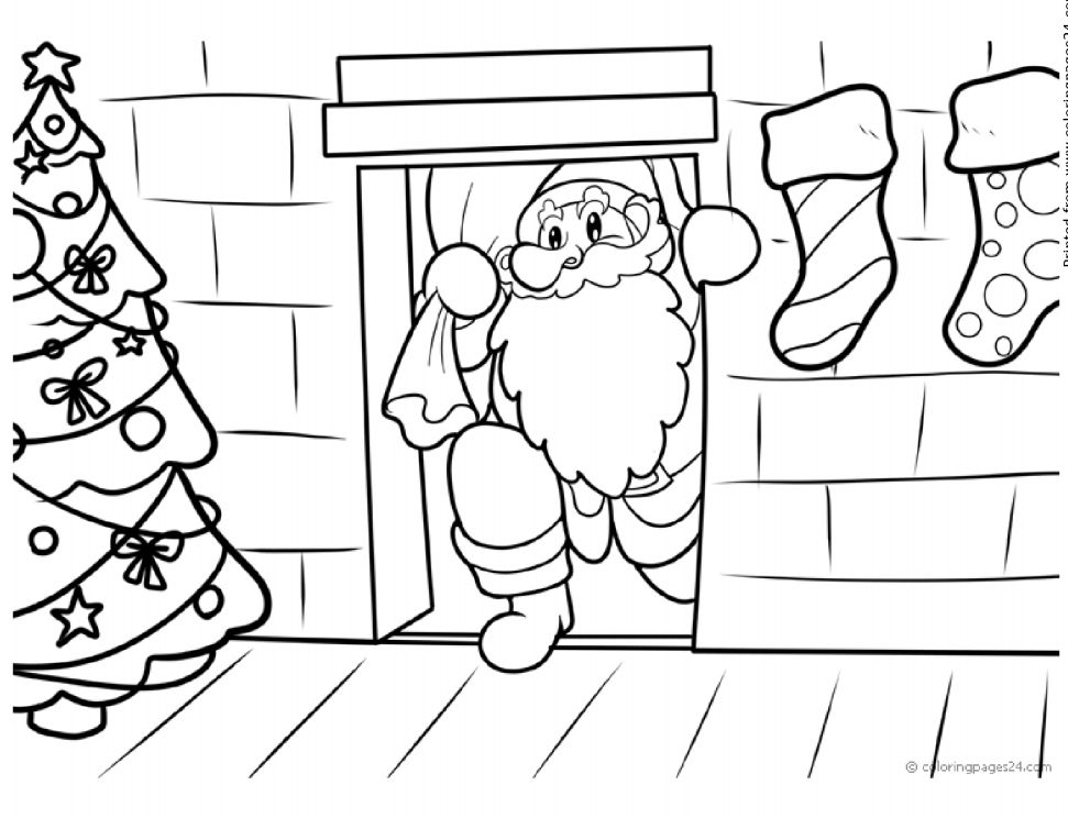 圣诞老人从烟囱下来。
