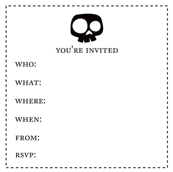 Black and White Halloween Invites With a Skull on Them